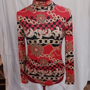 SHEIN Red and Black Chain Print Bodysuit